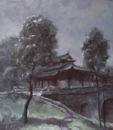 油画写生 塔子山中式廊桥图片