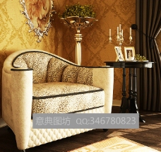 墙纸飘亮的欧式沙发单人含材质灯光图片