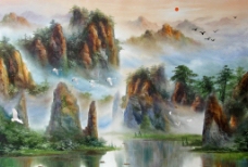 油画风景 漂亮的山水油画图片