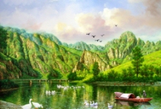 油画风景 青山绿水图片