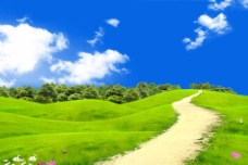 蓝天白云草地自然之美图片