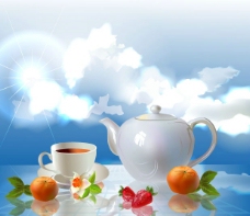 蓝天白云茶壶水果图片