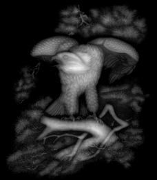雄鹰展翅松树枝头上的雄鹰浮雕灰度图图片