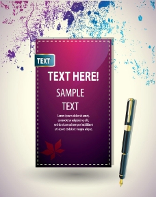 枫叶钢笔紫色边框墨迹背景图片
